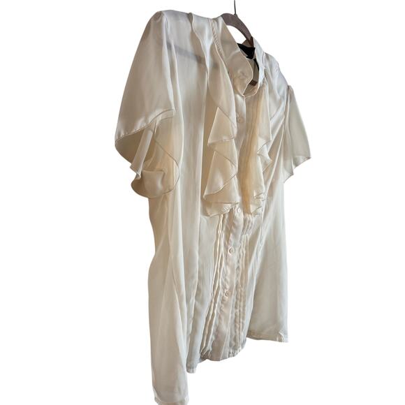 Norma Kamali Women’s Ivory Sheer Georgette Ruffle Blouse Size XL Short Sleeve - Picture 5 of 6